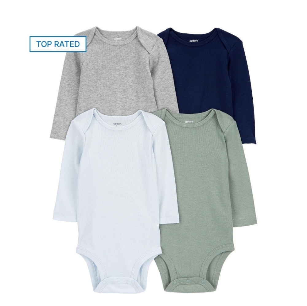 NWT 12 months Baby Boy Carter's 4 Pk Long Sleeve Original Bodysuits